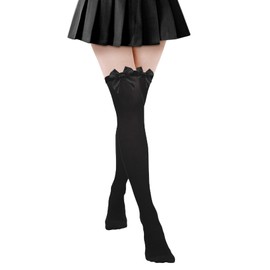 Black Thigh Highs, Black Stockings Thigh High with Bow, Charming and Smooth Soft Velvet for Women Parties, Weddings, and Everyday Wear