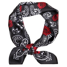 FAIRYGATE Schal Schwarz Damen Seidentuch Damen Bandana Kopftuch Damen Paisley Muster Haarschal Satin Nickituch Vierecktuch Boho Halstücher Vintage Tuch Schal Haar Schal DA2109