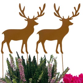 KRONLY Set of 2 Reindeer Rust Stakes 32 cm x 23 cm / Metal Garden Stakes