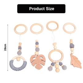 Gohytal Play Arch Pendant, Play Arch Baby Pendant from 0 Months, Baby Gyms Pendant, Wooden Baby Toy for Car Seat, Pram, 4 Pieces Play Sheets for Girls Boys from 0 Months