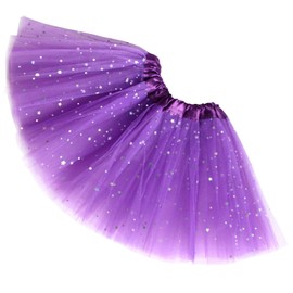 Ugitopi Ugitopi Girls Sparkle Tutus Princess Ballet Dance Layered Tulle Tutu Skirts, OneSize Dark Purple