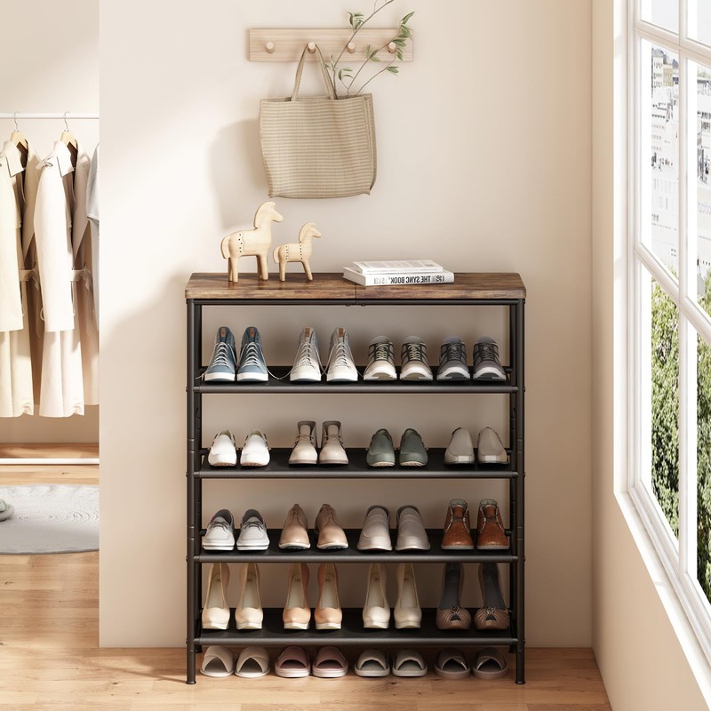 INGIORDAR Shoe Rack Organizer 5 Tier Metal Organizer Shelf with