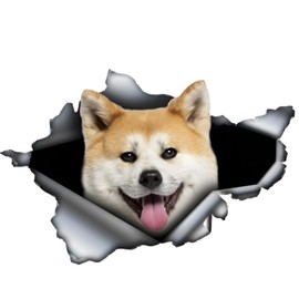 Car Sticker 25 cm (9.8 Inch) Akita Dog Sticker Funny Akita Dog Car Sticker Pet Dog Waterproof Sticker 3D Torn Metal Reflective Sticker Bumper Funny Decor