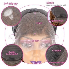 NKTU 4/27 Deep Wave Lace Front Wigs Human Hair Honey Blonde Highlight Ombre Wigs Human Hair for Women 13x4 HD Transparent Lace Frontal Wigs Pre Plucked with Baby Hair 200 Density 28 Inch