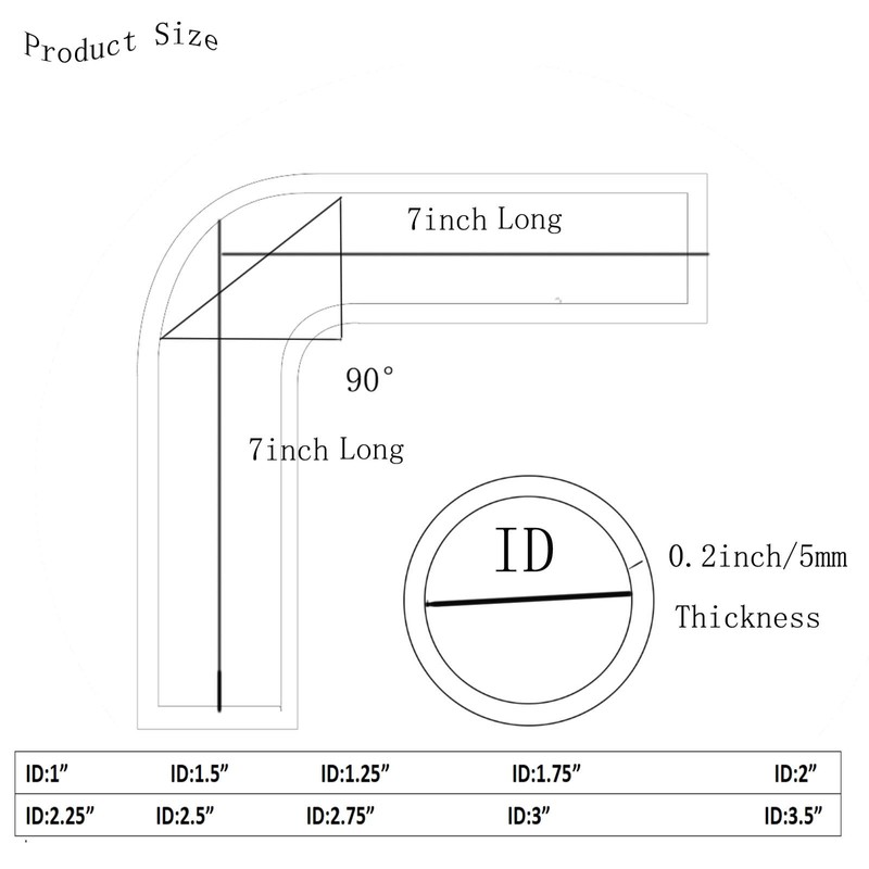 ID 2" 90 Degree Silicone Hose Elbow Coupler 7" Leg