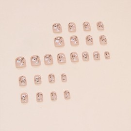 24Pcs Spring Summer Press on Nails - Pink Short Square False Nails With Floral Design Artificial Nails Acrylic Full Cover Fake Nail Kit Flower Stick on Nails For Women And Girls