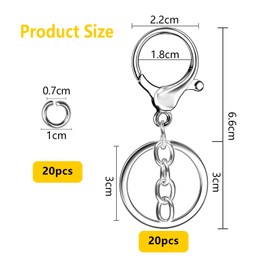 40Pcs Keyring Clip with Key Rings Kit 20 pcs Open Jump Rings 20pcs Keychain Hook with Chain Metal Swivel Lobster Clasps Swivel Lanyard Snap Hooks for Hanging Crafts