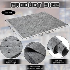 Hoolerry Hoolerry Oil Absorbent Pads Weight Dimpled Pad Garage Accessories Water Absorbent Mat Oil Spill Mat for Absorbing Protecting Home Garage Basement(15 x 19.7 Inch,Gray,200 Pcs)