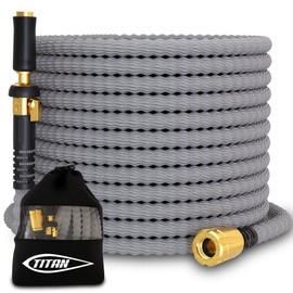TITAN Flexible Garden Hose 50FT – Ultra Lightweight, Heavy Duty Water Hose with Brass Fittings & Jet Nozzle – Kink-Free, Non-Expanding, Durable Fabric Hose for Yard, Lawn, Car Wash, Outdoor Use