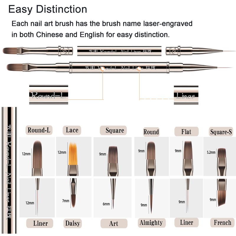 Nail Art Brushes Set 6 Pcs Double-Ended Professional Nail Design