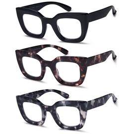 DUMOK 3 Pack Oversized Cat Eye Reading Glasses for Women Style Blue Light Readers LHJ205N-1.00