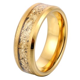 IRROYA Tungsten Carbide Men‘s Wedding Band Ring Luxurious Gold Plated 8mm Band with Natural Ruby Koa Wood Multi Faceted Band Men's Daily Fashion Jewelry Engagement Promise Band Polished Shiny