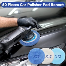 Tallew 60 Pcs Car Orbital Buffer Polisher Pad Bonnets 5-6 Inch Microfiber Polishing Bonnets Pads for Car Waxing Polishing(Multicolor)