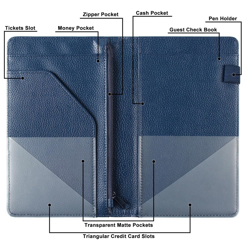 EcoVision Server Book for Waitress, Leather Waiter Organizer with Zipper