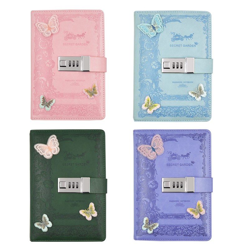 NectaRoy Lockable Diary, PU Leather Password Notebook Agenda(Butterfly decor), B6