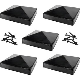 IRONTITE® 5 Pack Metal Fence Post Caps 4x4 Black, Newel Post Cap Fence Toppers to Suit 100mm (4") Square Fence Newel Posts. Protect Your Posts with This Pyramid Fence Post Protector (Black)