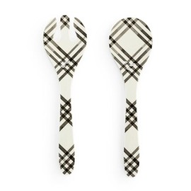 DEMDACO Black and White Plaid - 11 Inch Melamine Spoon Fork Salad Server Set