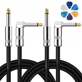 Aqdocvf 2-Pack 10ft Guitar Cables, Right-Angle to Straight Instrument Cords for Guitar
