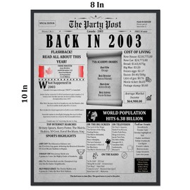 22nd Birthday Poster 8 x 10 Party Sign - Born 22 Years Ago Table Party Supplies. Back In 2003 Home Decor Bday Card. Wedding Anniversary Banner with Fun Facts for Her or Him Turning 22 Years Old