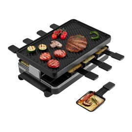 Swissmar Classic 8-Person Raclette Party Grill - Indoor Electric Grill & Griller with Reversible Cast Iron Grill Plate/Crepe Top - Anthracite Black