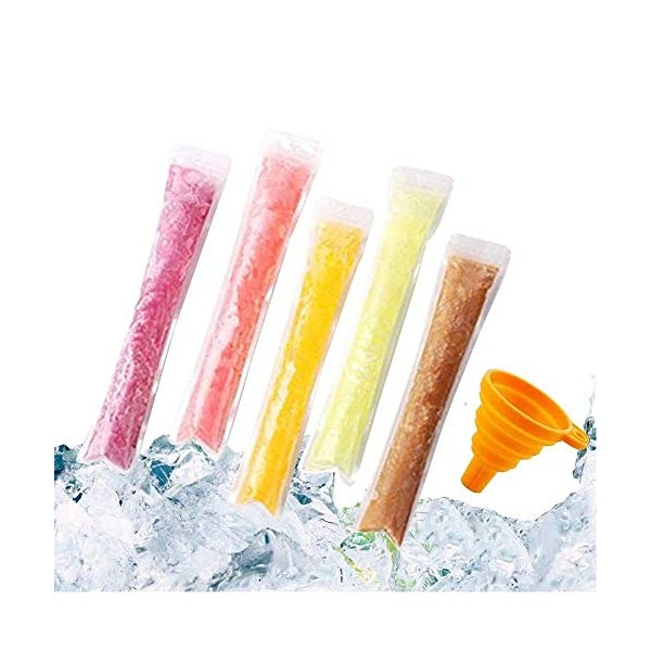 200 PCS Pop Bags Pop Mold Bags Popsicle Pouches Popsicle Molds Bags BPA Free Ice Pop Pouch with A Funnel for Yogurt, Ice Candy, Ice cream Party Favors