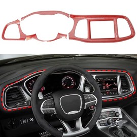 Barong for Dodge Challenger 2015 2016 2017 2018 2019 2020 2021 2022 2023 2024 2025 Accessories Center Consoles Dash Board Dashboard Instrument l Protecter Cover Trim (Red Carbon Fiber Pattern