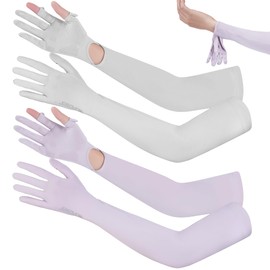 Qeedy 2 Pairs UV Protection Gloves Non Slip Full Finger Touchscreen Sun Protection Gloves Sunblock Gloves Summer Outdoor Driving Gloves for Women (Grey Purple)