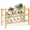 Fibogollo Shoe Rack, 3-Tier Stackable Shoe Organizer, Bamboo Wood Shoe
