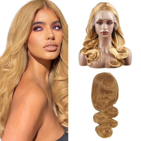 Hxxcoup Wig Human Hair Wigs Women's Real Hair Body Wave Blonde Wigs Lace Frontal Wig Glueless Wig Long Wigs Transparent Swiss Lace Grade 8A 100% Brazilian Remy Hair 22 Inches