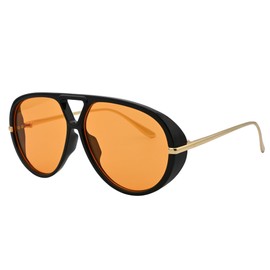 Teumire Trendy Oversized Aviator Sunglasses for Women Men Retro Big Large Shield Sun Glasses Vintage Shades(Black/Orange)