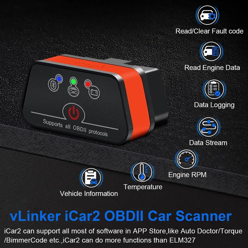 vLinker iCar2 BLE 4.0 OBD2 Bluetooth Adapter Auto Scanner Car