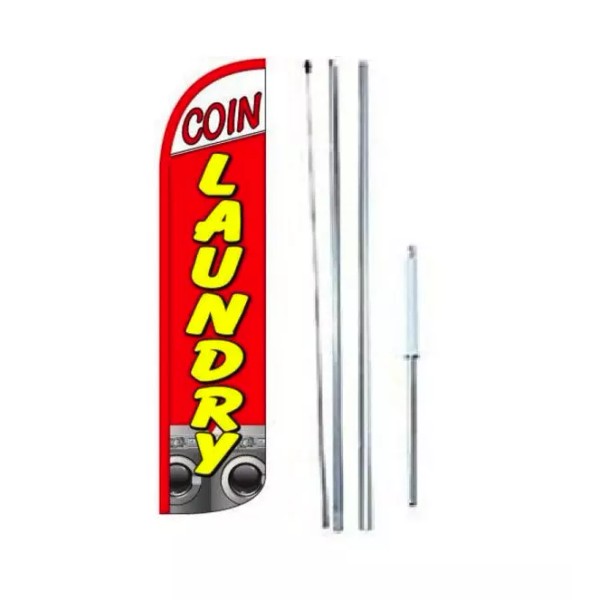 Businessneeds Coin Laundry Windless Flag with Complete Hybrid Pole set
