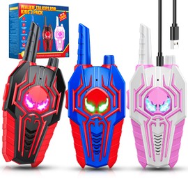 Spider Rechargeable Walkie Talkies for Kids: 3 Pack Kids Walkie-Talkies Toys for 3 4 5 6 7 8 9 Year Old Boys Gifts Family Camping Toy for Boy Kid Age 3-5 5-7 7-9, 2 Way Radio Boy Gift