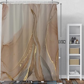 Baocicoo Brown Gold Marble Shower Curtain Set Golden Cracked Lines Modern Shower Curtains for Bathroom Living Room Decor Polyester Durable Waterproof Curtain for Bathroom with Hooks 72x96 Inches