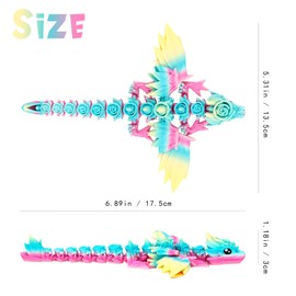 3D Printed Rose Dragon with Wings，7 Inches Cute Winged Dragons Articulated Desk Decoration Fidget, 3-D Gift for Rose Lover，Rainbow Candy
