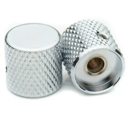 MIJ NEW (2) Chrome Brass Flat Barrel Knobs w/ Set Screw for Telecaster, Bass 6mm ID