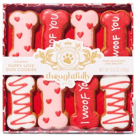 Thoughtfully Pets, Puppy Love Gourmet Dog Cookie Gift Set, Ginger Flavored Crunchy Dog Treats in Bone Shapes, Set of 8