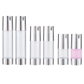 BENECREAT 6 Pieces 3 Sizes Empty Vacuum Pump Bottles, 15 ml, 30 ml, 50 ml Airless Vacuum Pump Press Bottles with Silver Head for Travel Makeup Cream, Essential Oils, Liquids