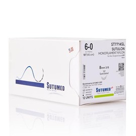 Sutumed SUTULON Non-Absorbable Black Nylon Ophthalmic Surgical Suture USP Size 6-0, (T-6) 3/8 8mm Spatulated Double Needle, 30 Inches (75 cm), 12 Count