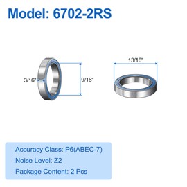 sourcing map 6702-2RS Deep Groove Ball Bearing, 2pcs 9/16" x 13/16" x 3/16" Chrome Steel Z2 Double Steel Sealed Bearing, Blue