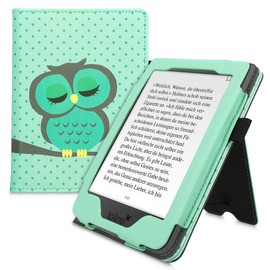 kwmobile Flip Cover Compatible with Tolino Page 2 - Case with Hand Strap Owl Sleep Turquoise Brown Mint Green
