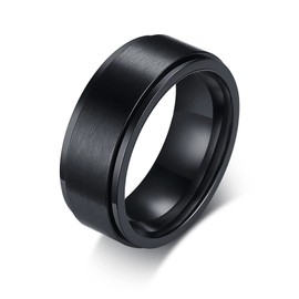 8mm Titanium Steel Black Fidget Ring Stainless Steel Spinner Rings Stress Relieving Anxiety Ring Engagement Wedding Promise Band for Women Men Size 11