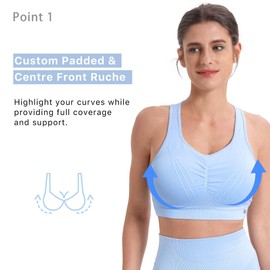 BROKIG Women's Seamless Sports Bras, Padded Workout Crop Tank Top Medium Support Underwire Yoga Bra(Light Blue,Large)