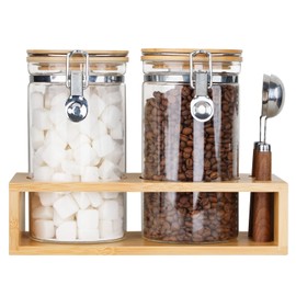 KKC HOME ACCENTS Airtight Glass Coffee and Sugar Storage Jars with Sealed Clamp Lids and Scoops, Air Tight Glass Coffee bean Containers for Ground Coffee,Loose Leaf Tea,Brown Sugar,Matcha,40 FL OZ