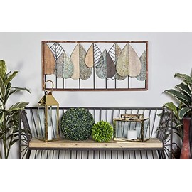 Deco 79 Natural Rectangular Iron and Wood Stylized Leaf Wall Decor, 47" W x 22" H, Multiple Color