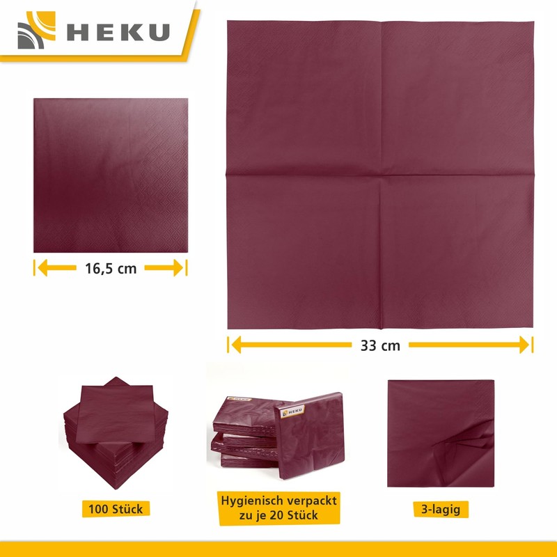 HEKU 30241-15 100 Napkins, Cellulose, Bordeaux