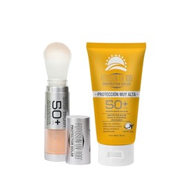 FOTOSUN UV 100 Solar Brush, Protector Solar Facial en Polvo FPS 50+ UVA/UVB, Con Brocha, Resistente al Agua, Kit Uso Diario para Todo Tipo de Piel (Solar Brush + Travel 60ml)