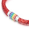 COOLSTEELANDBEYOND Mens Women Red Braided Leather Bracelet with Rainbow Enamel,