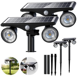 Paktonvo 2Pack Solar Lights Outdoor Waterproof, 6000K Ultra Bright，2 Lighting Modes Motion Sensor Outdoor Flood Light,Adjustable Heads and Glass Panel Solar Powered Spotlights for Pathway Garden Yard