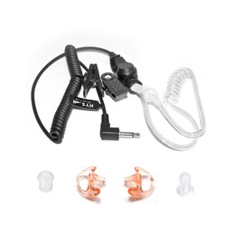 HYS 3.5mm Hearing Only Earpiece Headset (Heavy Duty, Military, Safety) Acoustic Tube Earpiece with a Pair of Middle Ear Cups and a Mushroom/Nipple Earbud